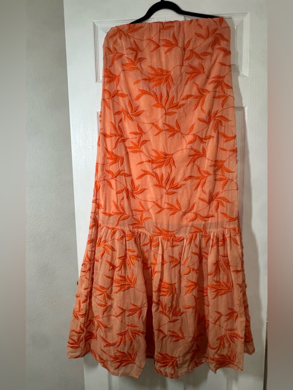 Women’s Orange Floral‎ Tiered Maxi strapless dress